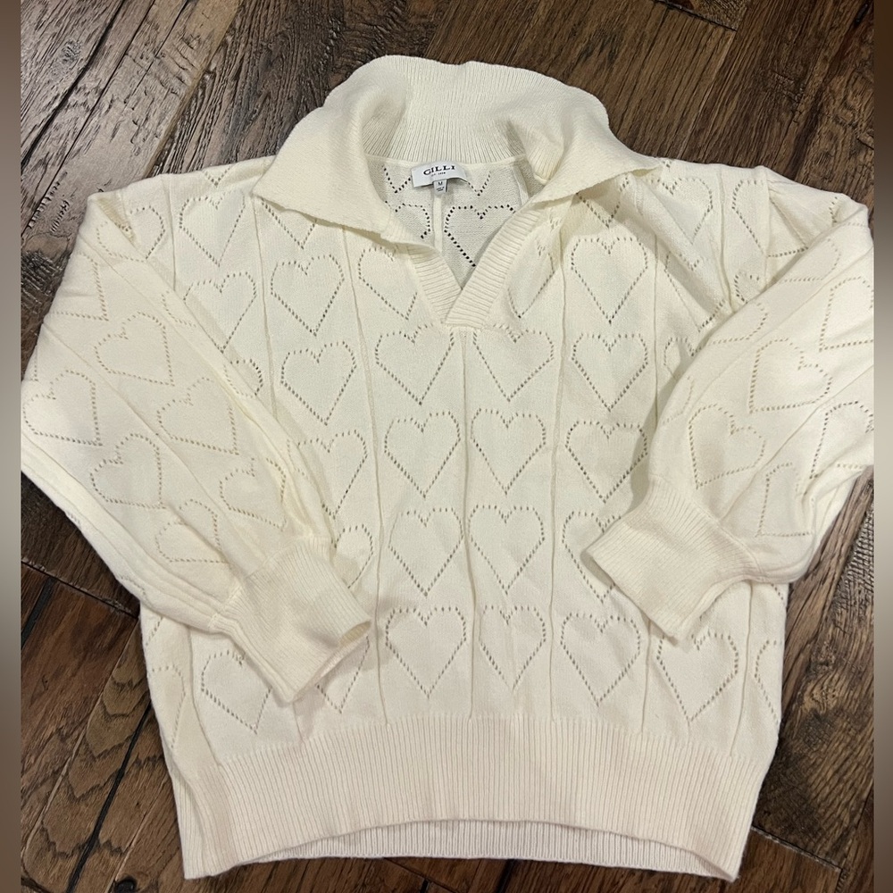 Gilli Ivory Heart Pattern Sweater